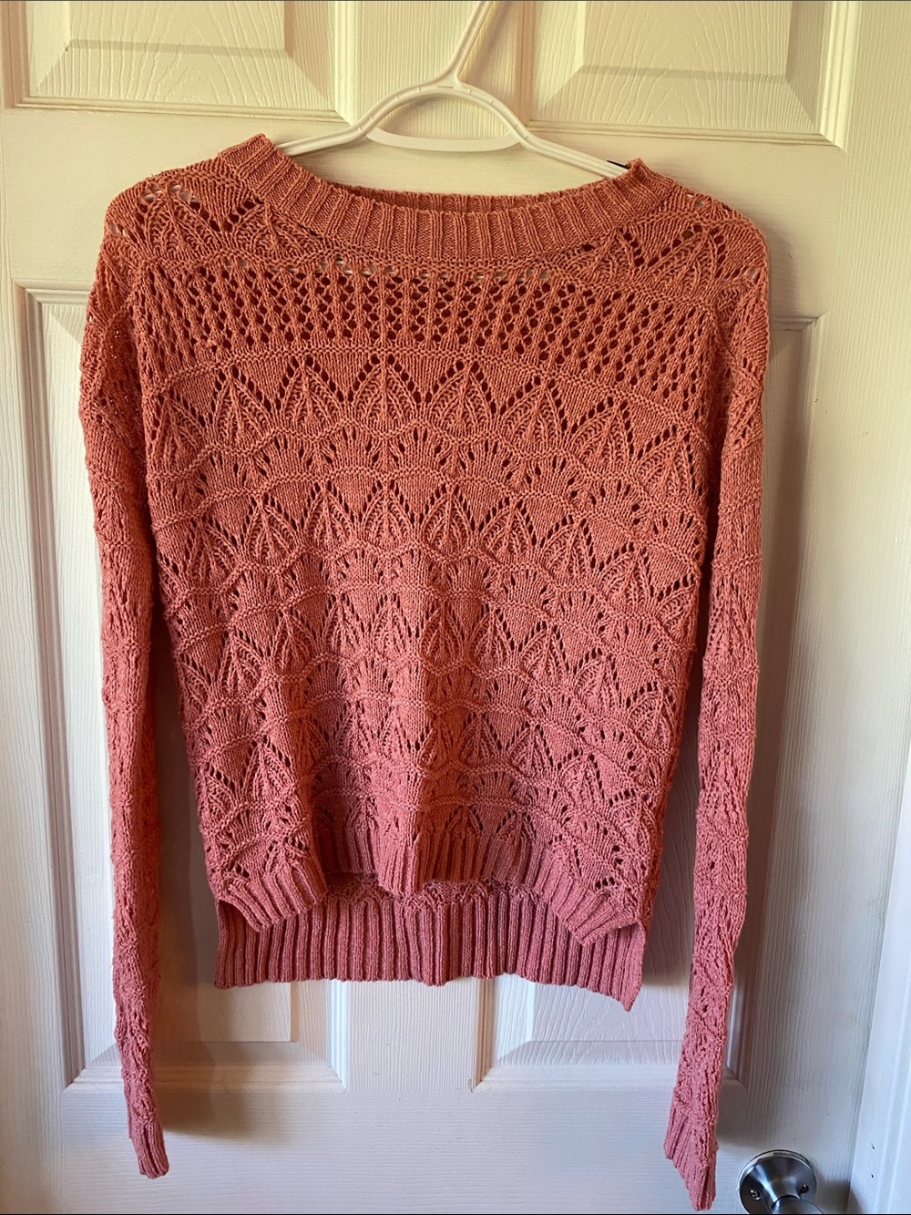 Ya Los Angeles Coral Open-Knit Boat Neck Sweater